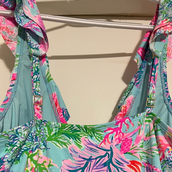 Lilly Pulitzer One-Piece Swimsuit Celestial Blue Huey Ruffle Size 16 - Picture 7 of 15